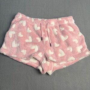 Free Haven Womens Pink Heart Plush Fleece Lounge Shorts Pajama Bottoms XL